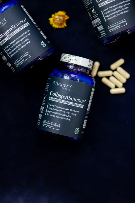 Three bottles of collagen - science sitting on a table