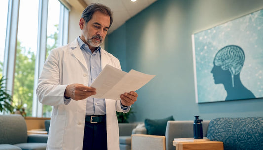 Doctor reviewing autism gastrointestinal symptom forms