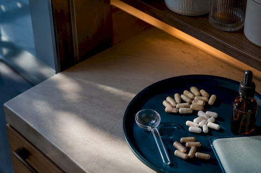 Anonymous calming supplements in a wellness cabinet