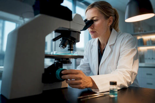 Neuroscientist examining neural tissue under microscope