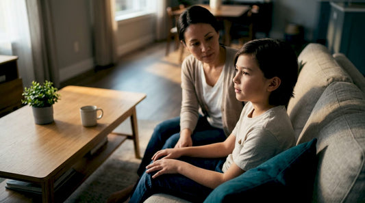 Parent supporting child during emotional conversation