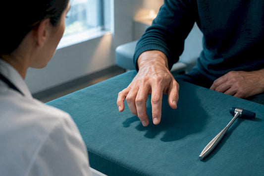 Clinician observing finger tapping during neurological exam