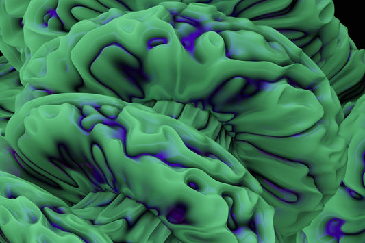 a close up of a green and blue object