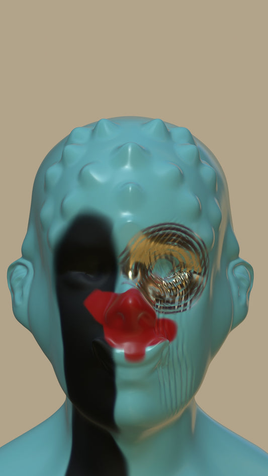 a man with a blue face and a red nose
