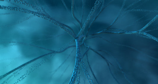 A close up of a blue umbrella with a sky background