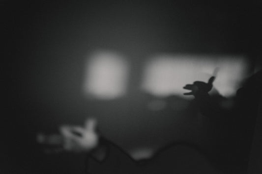 A blurry photo of a person holding a cell phone