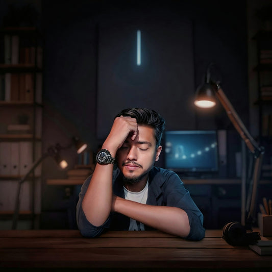 A man sitting at a desk in a dark room