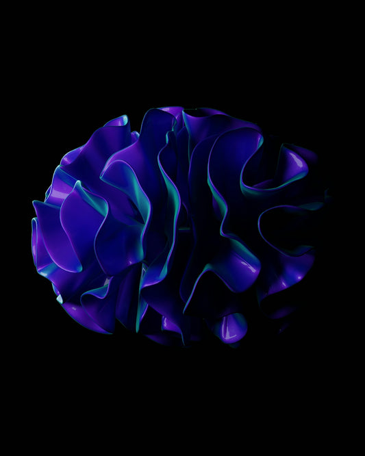 A black background with a blue flower in the center