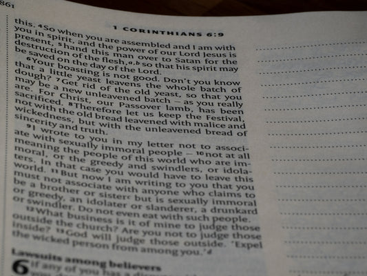 A close up of an open book on a table