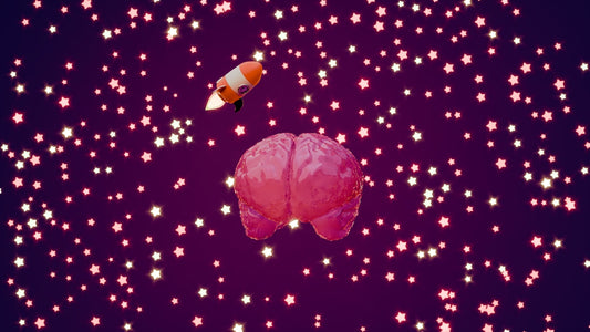 Rocket ship blasts off from a brain in space.