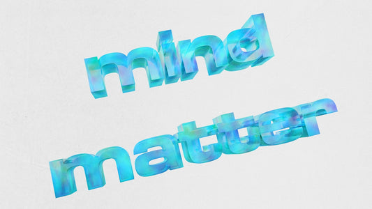 3D text reads 'mind matter' with blue marble effect