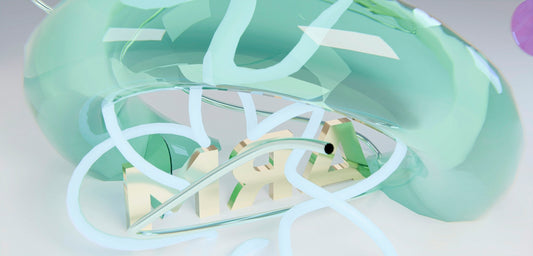 Abstract translucent green form with internal blue and light structures.